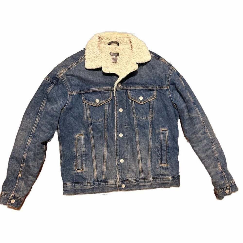 Divided H&M Sherpa Lined Snap Button Denim Jacket Unisex Sz S Small
